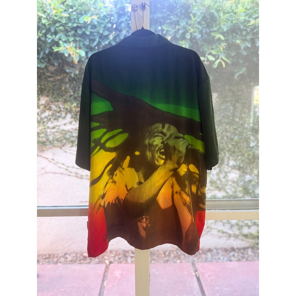 Vintage Y2K Dragonfly Co. Bob Marley Rasta Button Up Shirt Men's 2XL Like New - Picture 9 of 12